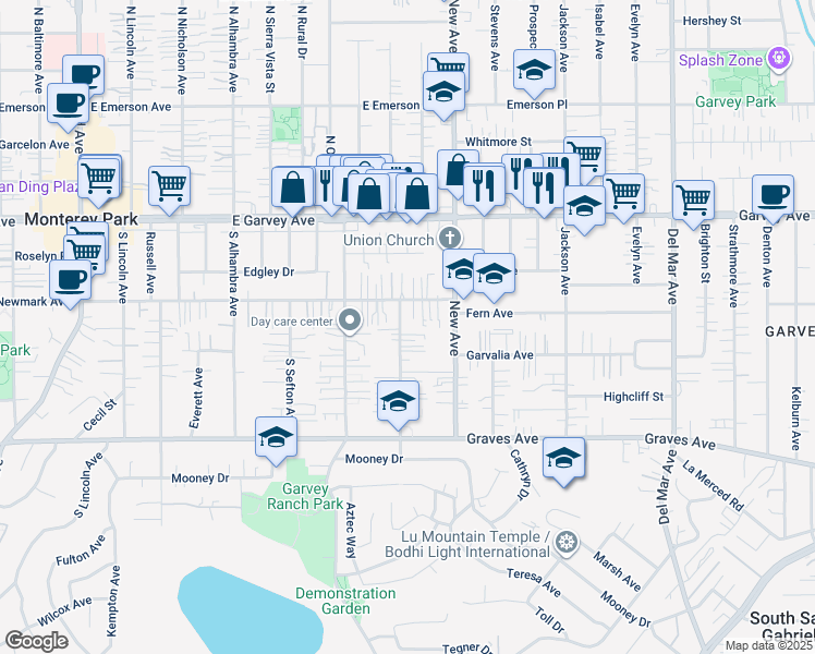 map of restaurants, bars, coffee shops, grocery stores, and more near 324 South Pomelo Avenue in Monterey Park