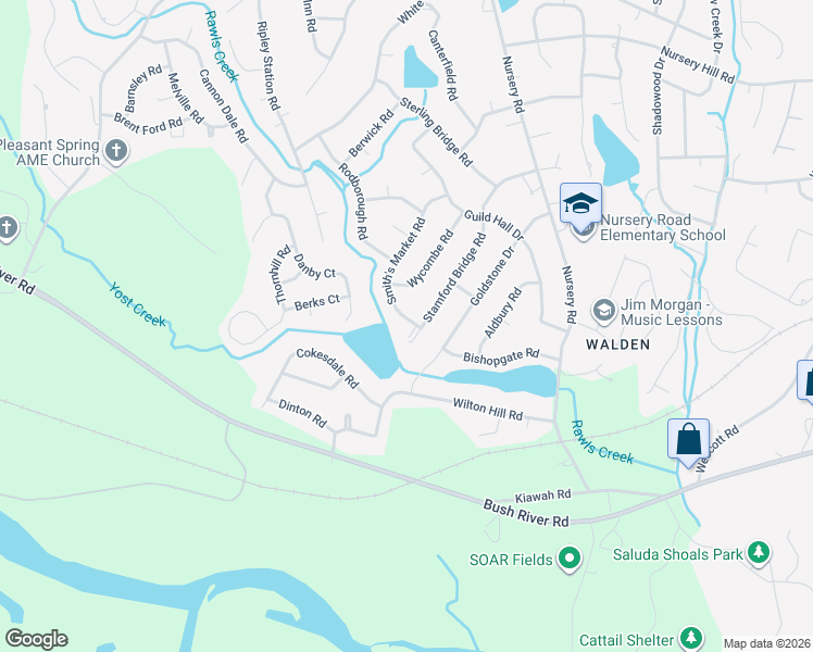 map of restaurants, bars, coffee shops, grocery stores, and more near 431 Stamford Bridge Road in Columbia
