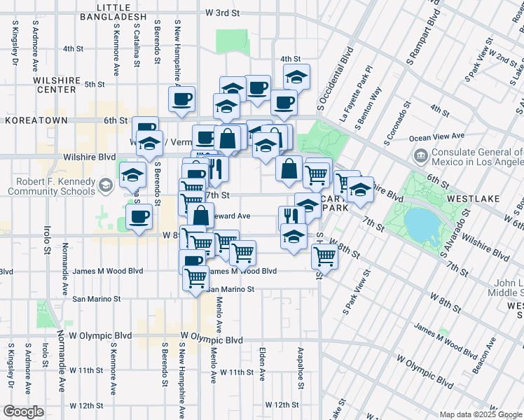 map of restaurants, bars, coffee shops, grocery stores, and more near 2939 Leeward Avenue in Los Angeles