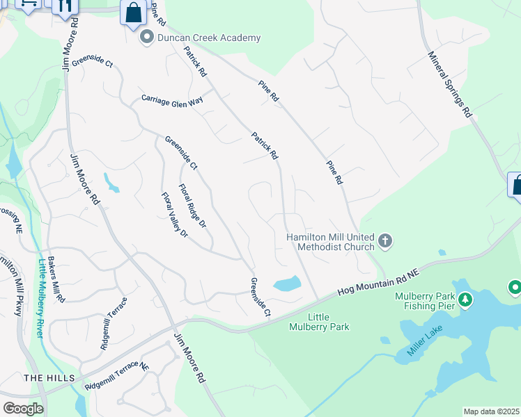 map of restaurants, bars, coffee shops, grocery stores, and more near 1733 Autumn Sage Drive in Dacula
