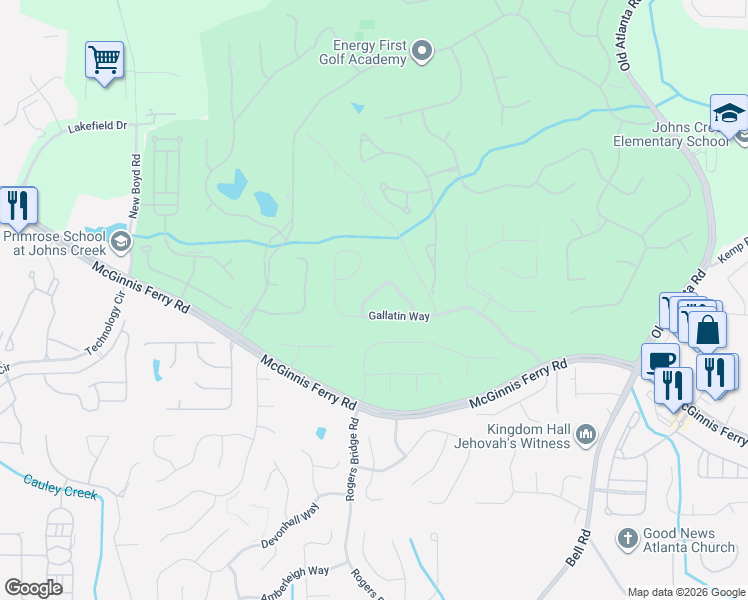 map of restaurants, bars, coffee shops, grocery stores, and more near 1035 Gardiner Circle in Suwanee
