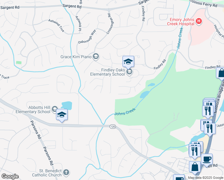 map of restaurants, bars, coffee shops, grocery stores, and more near 630 Arncliffe Court in Alpharetta
