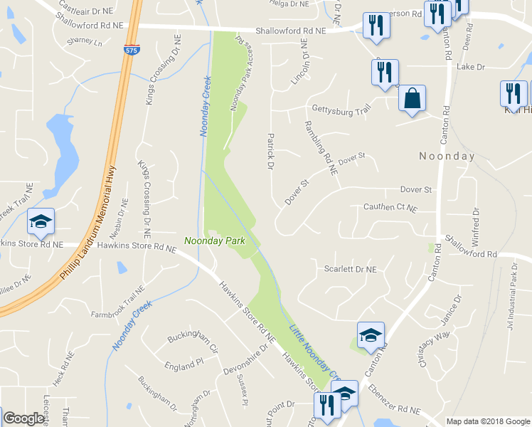 map of restaurants, bars, coffee shops, grocery stores, and more near 656 Dover Street in Marietta