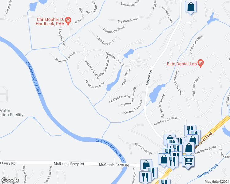 map of restaurants, bars, coffee shops, grocery stores, and more near 1085 Allen Lake Lane in Suwanee