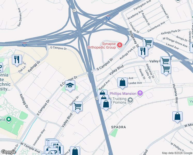 map of restaurants, bars, coffee shops, grocery stores, and more near 587-4 Oakton Way in Pomona