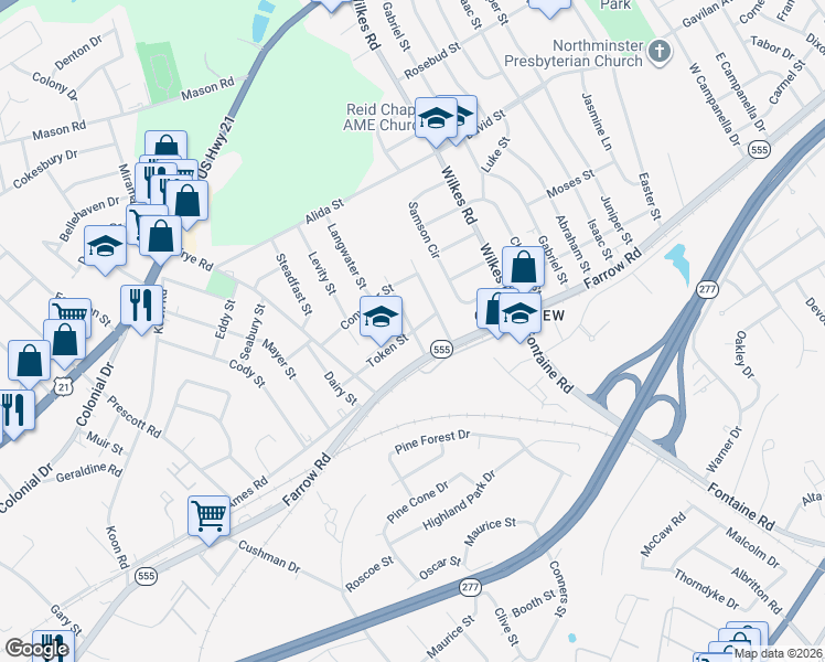 map of restaurants, bars, coffee shops, grocery stores, and more near 5955 Token Street in Columbia