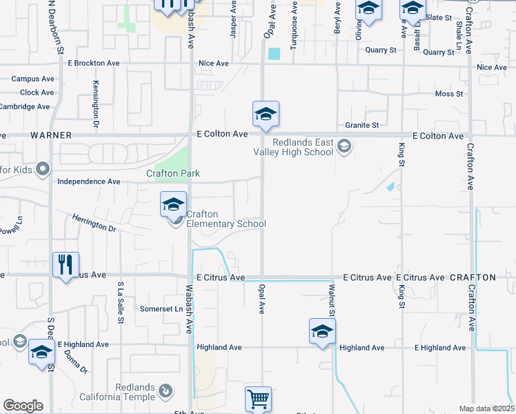 map of restaurants, bars, coffee shops, grocery stores, and more near 10732 Opal Avenue in Redlands