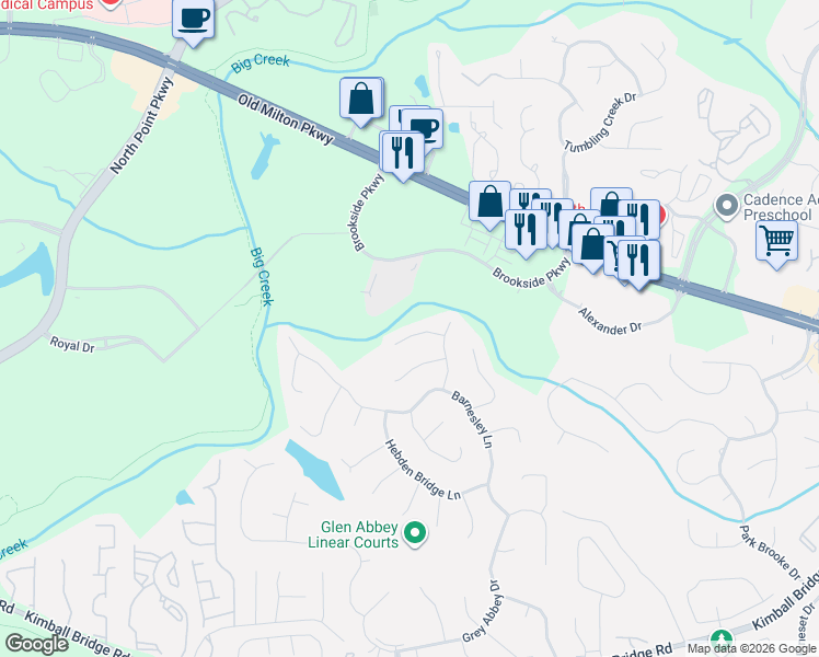map of restaurants, bars, coffee shops, grocery stores, and more near 1035 Lainston Court in Alpharetta
