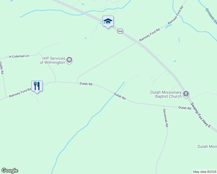 map of restaurants, bars, coffee shops, grocery stores, and more near 772 Dulah Road in Tabor City