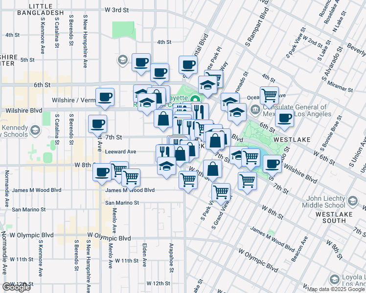 map of restaurants, bars, coffee shops, grocery stores, and more near in Los Angeles