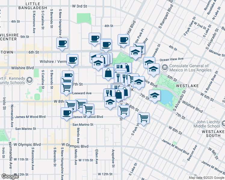 map of restaurants, bars, coffee shops, grocery stores, and more near 2841 Leeward Avenue in Los Angeles