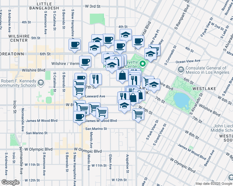 map of restaurants, bars, coffee shops, grocery stores, and more near 2911 Leeward Avenue in Los Angeles