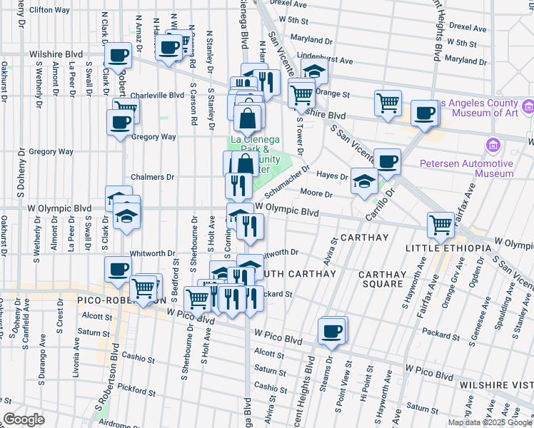 map of restaurants, bars, coffee shops, grocery stores, and more near in Los Angeles