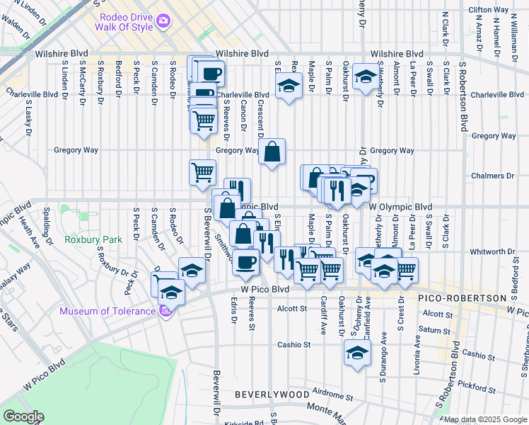 map of restaurants, bars, coffee shops, grocery stores, and more near 9330 West Olympic Boulevard in Beverly Hills