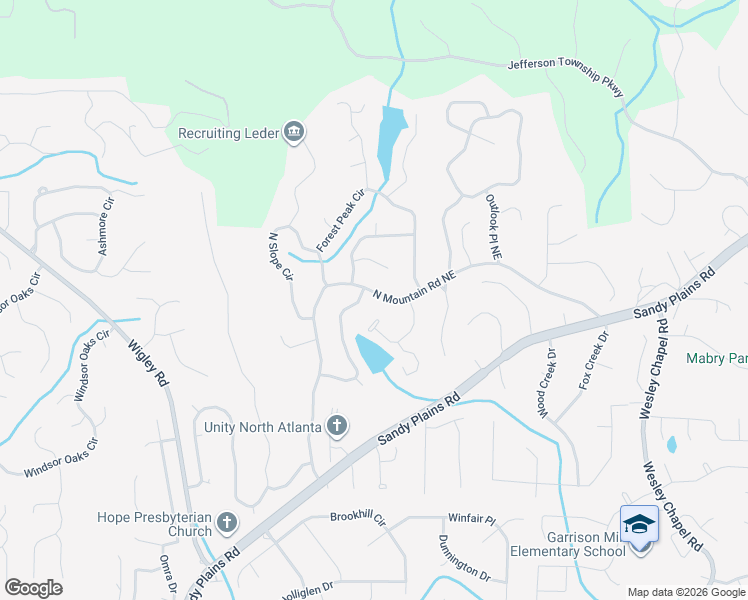 map of restaurants, bars, coffee shops, grocery stores, and more near 4254 North Mountain Road Northeast in Marietta
