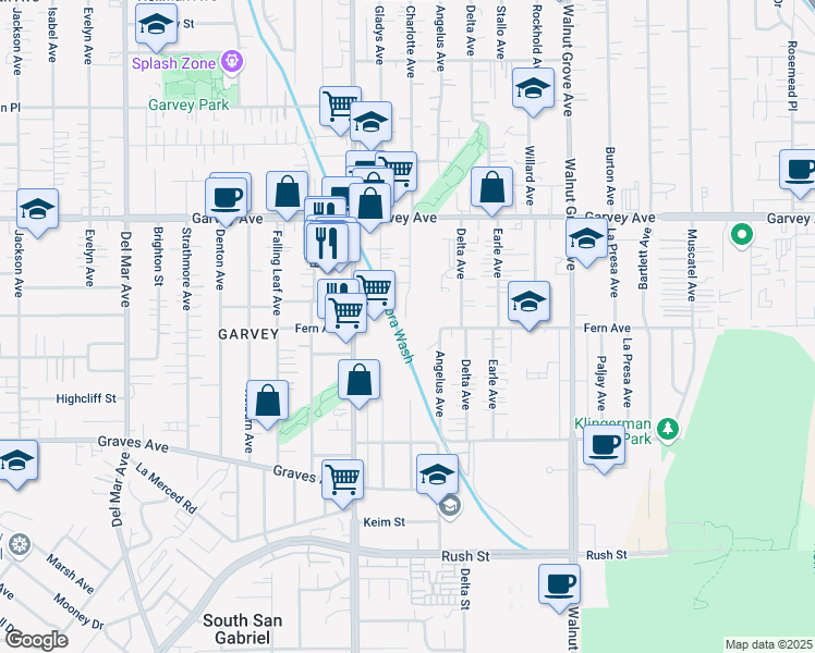 map of restaurants, bars, coffee shops, grocery stores, and more near 2600 Charlotte Avenue in Rosemead