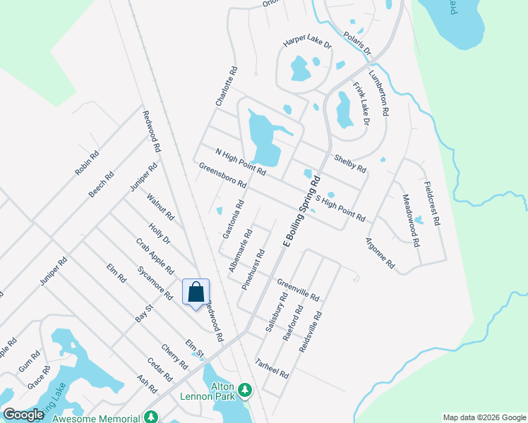 map of restaurants, bars, coffee shops, grocery stores, and more near 1994-1998 Albemarle Road in Boiling Spring Lakes