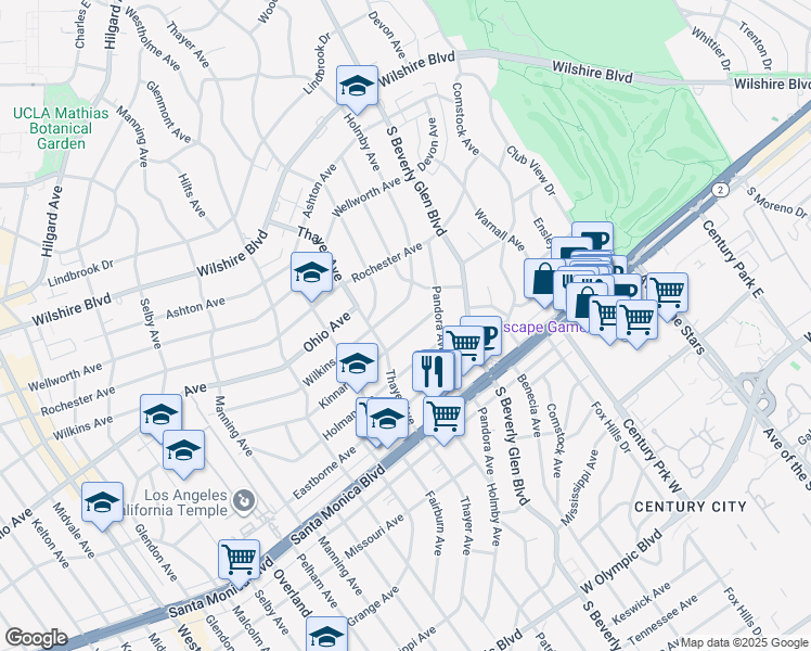 map of restaurants, bars, coffee shops, grocery stores, and more near 10465 Kinnard Avenue in Los Angeles