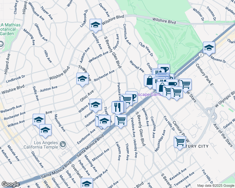 map of restaurants, bars, coffee shops, grocery stores, and more near 1615 Pandora Avenue in Los Angeles