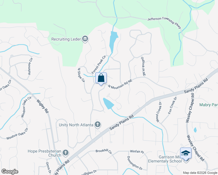 map of restaurants, bars, coffee shops, grocery stores, and more near 4254 North Mountain Road Northeast in Marietta
