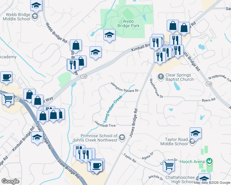map of restaurants, bars, coffee shops, grocery stores, and more near 250 Frellig Trce in Alpharetta