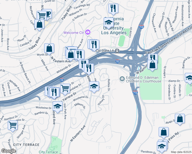 map of restaurants, bars, coffee shops, grocery stores, and more near 1562 Helen Drive in Los Angeles