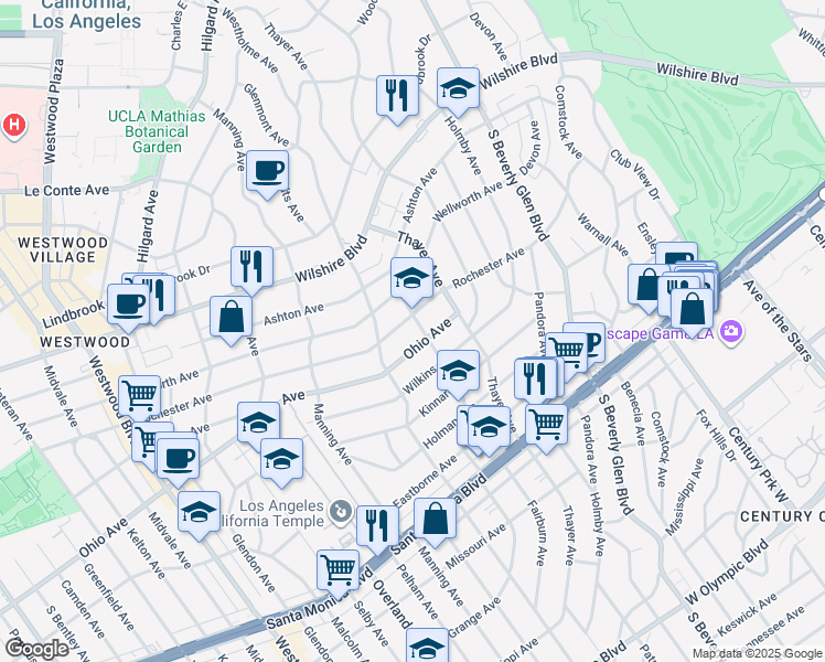 map of restaurants, bars, coffee shops, grocery stores, and more near 1403 Fairburn Avenue in Los Angeles