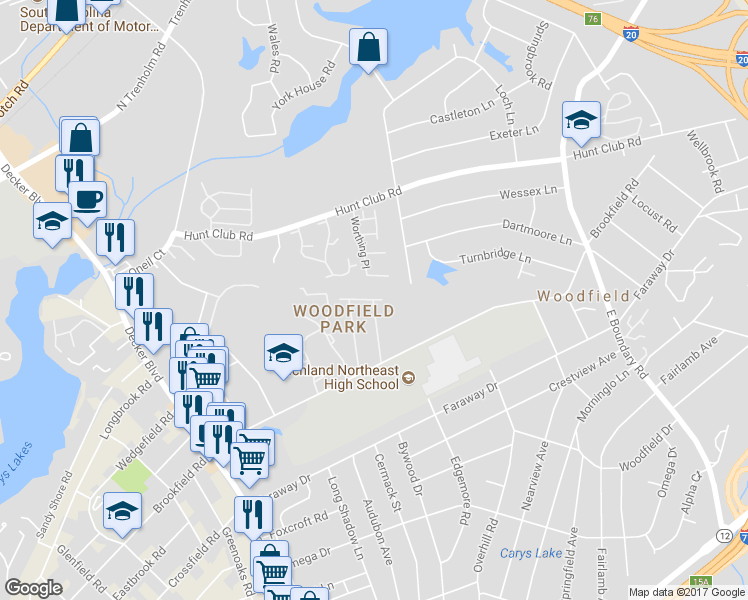 map of restaurants, bars, coffee shops, grocery stores, and more near 365 Meredith Square in Columbia