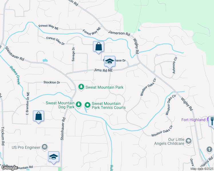map of restaurants, bars, coffee shops, grocery stores, and more near 4493 Windsor Oaks Drive in Marietta