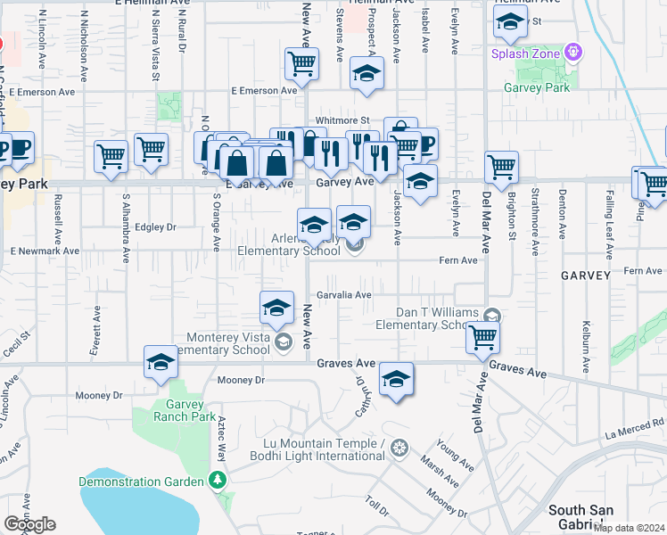 map of restaurants, bars, coffee shops, grocery stores, and more near 7434 Fern Avenue in Rosemead