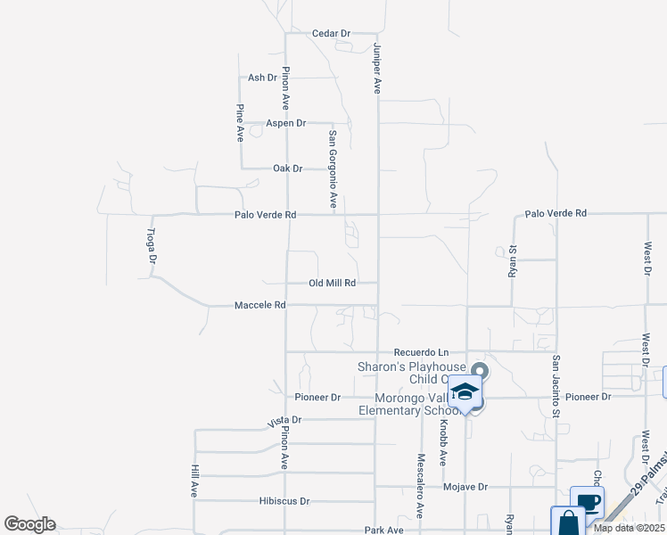 map of restaurants, bars, coffee shops, grocery stores, and more near 49200 Old Mill Road in Morongo Valley