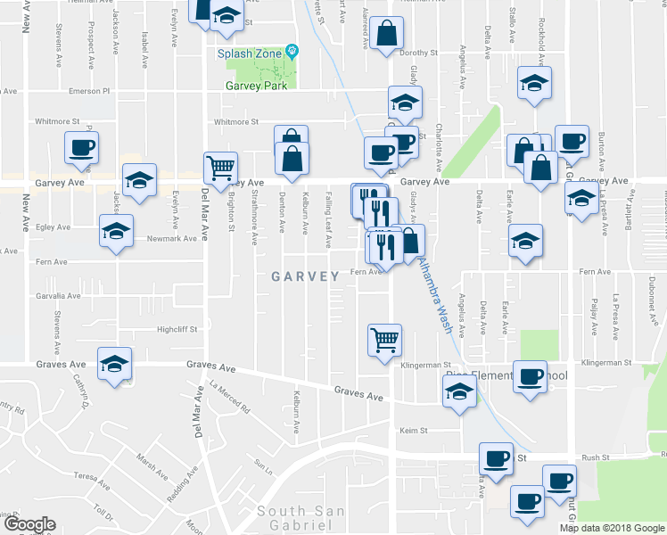 map of restaurants, bars, coffee shops, grocery stores, and more near 2600 Falling Leaf Avenue in Rosemead