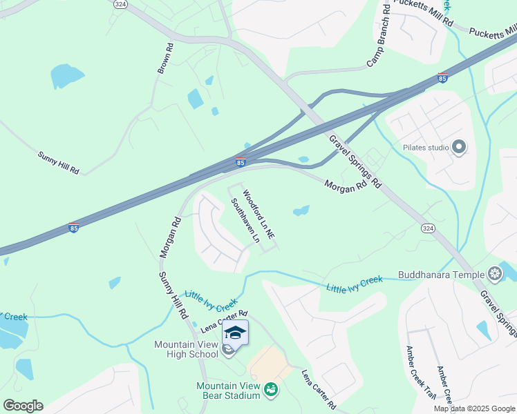 map of restaurants, bars, coffee shops, grocery stores, and more near 2537 Woodford Lane Northeast in Buford