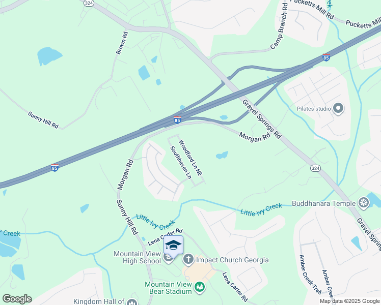 map of restaurants, bars, coffee shops, grocery stores, and more near 2537 Woodford Lane Northeast in Buford