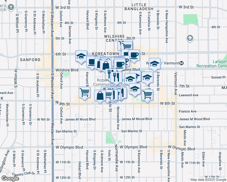 map of restaurants, bars, coffee shops, grocery stores, and more near in Los Angeles