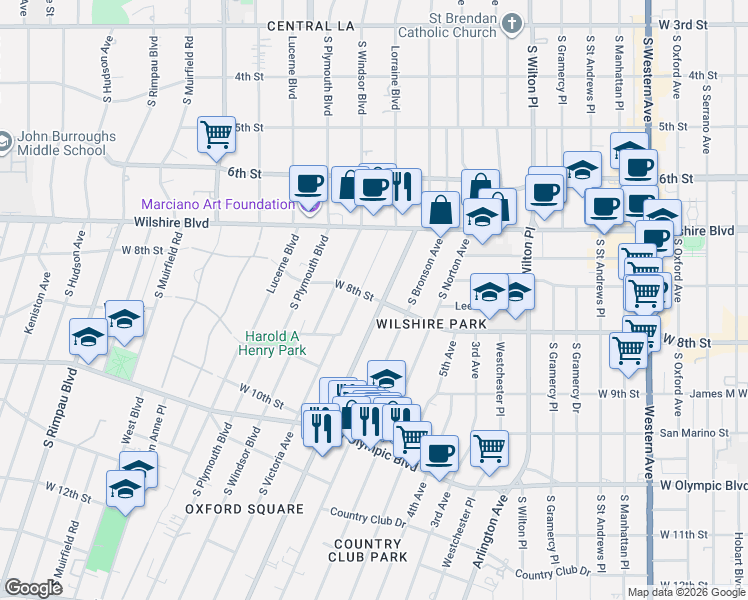 map of restaurants, bars, coffee shops, grocery stores, and more near 808 Lorraine Boulevard in Los Angeles
