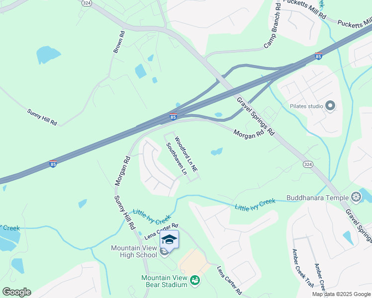 map of restaurants, bars, coffee shops, grocery stores, and more near 2557 Woodford Lane Northeast in Buford