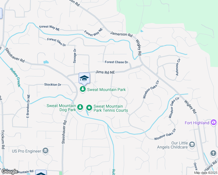 map of restaurants, bars, coffee shops, grocery stores, and more near 4493 Windsor Oaks Drive in Marietta
