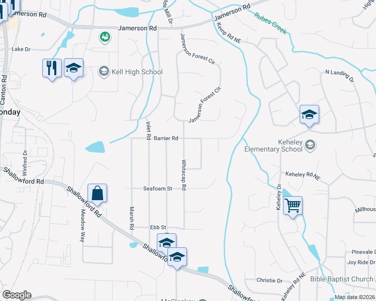 map of restaurants, bars, coffee shops, grocery stores, and more near 4436 Whitecap Road in Marietta
