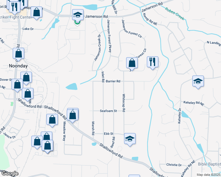map of restaurants, bars, coffee shops, grocery stores, and more near 4425 Reef Road in Marietta