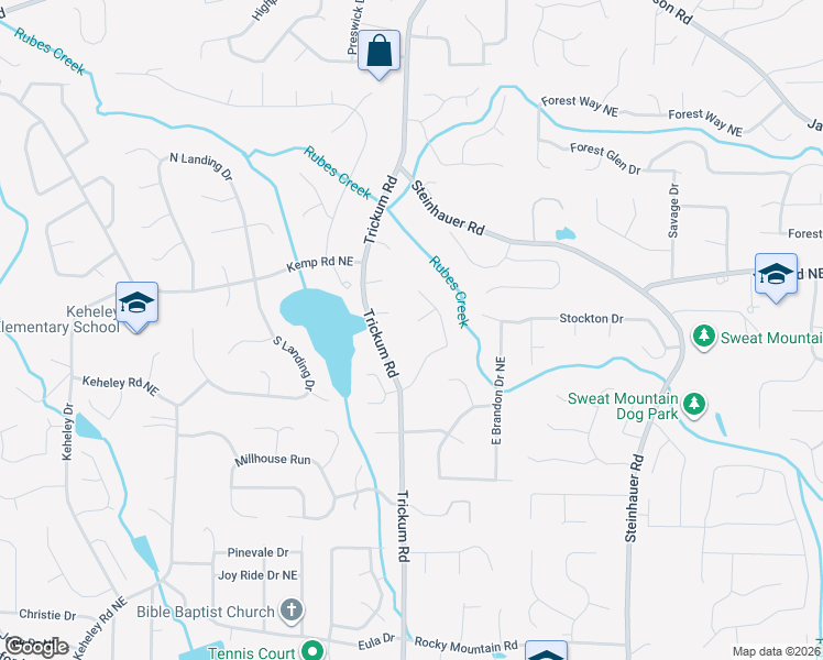map of restaurants, bars, coffee shops, grocery stores, and more near 4499 Browning Court in Marietta
