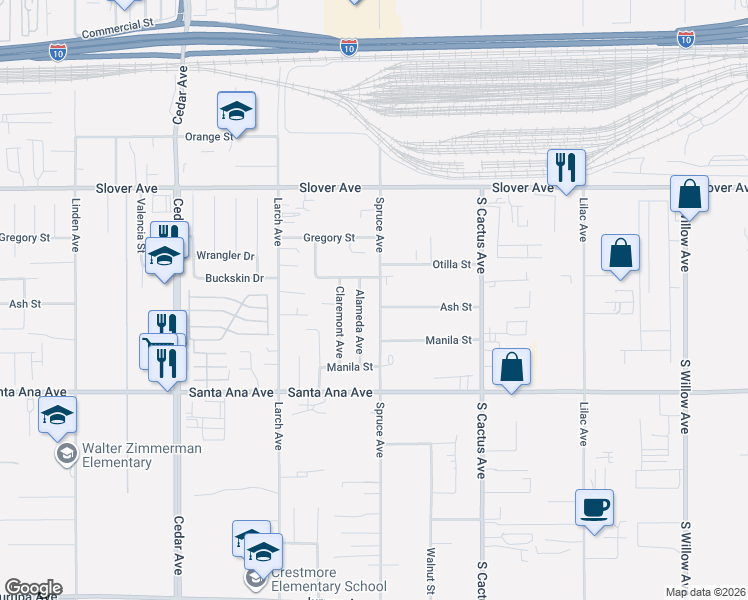 map of restaurants, bars, coffee shops, grocery stores, and more near 10731 Alameda Avenue in Bloomington