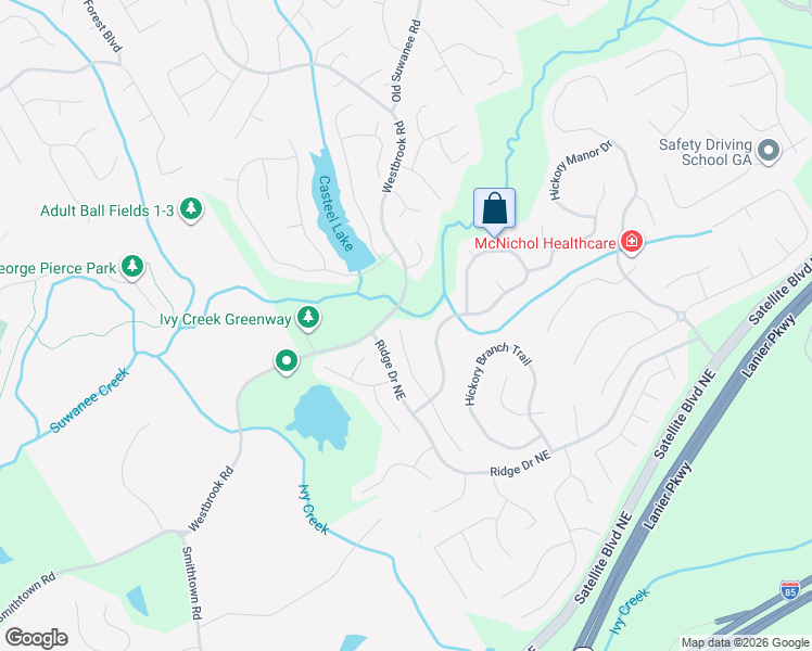 map of restaurants, bars, coffee shops, grocery stores, and more near 3682 Morning Creek Court in Suwanee