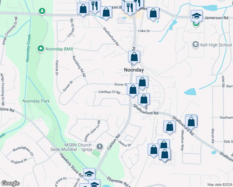map of restaurants, bars, coffee shops, grocery stores, and more near 965 Cauthen Court Northeast in Marietta