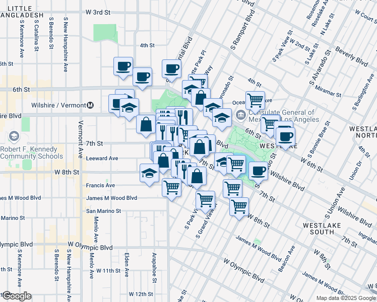 map of restaurants, bars, coffee shops, grocery stores, and more near in Los Angeles