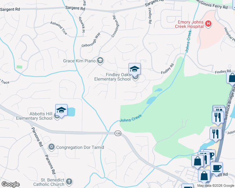 map of restaurants, bars, coffee shops, grocery stores, and more near 620 Arncliffe Court in Alpharetta