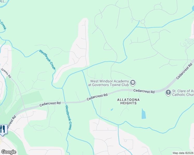 map of restaurants, bars, coffee shops, grocery stores, and more near 199 Highcrest Drive in Acworth