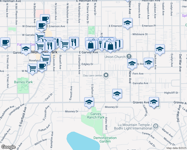 map of restaurants, bars, coffee shops, grocery stores, and more near 314 South Sefton Avenue in Monterey Park