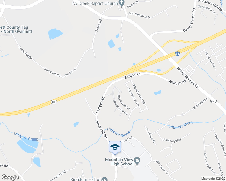 map of restaurants, bars, coffee shops, grocery stores, and more near 2542 Walnut Tree Lane in Buford