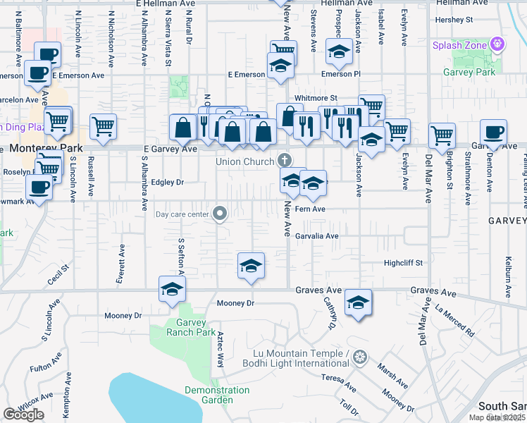 map of restaurants, bars, coffee shops, grocery stores, and more near 324 South Pomelo Avenue in Monterey Park